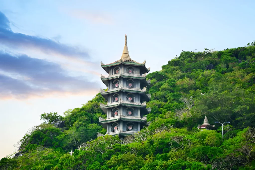 A pagoda tucked into the Marble Mountains in Da Nang