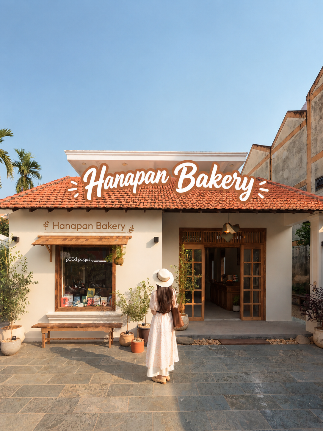 Hanapan Bakery in Hoi An, a white bakery with a terracotta tiled roof