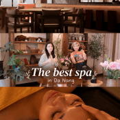 Collage of Da Nang spas: a calm spa lounge, two friends enjoying a herbal foot soak, and a relaxing head massage