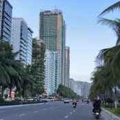 Hotels and apartment towers lining the beachfront road in Da Nang, Vietnam
