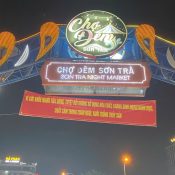 The entrance gate of Son Tra Night Market (Chợ đêm Sơn Trà) in Da Nang at night